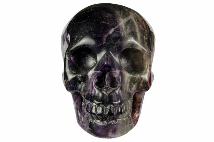 Realistic, Carved, Banded Purple Fluorite Skull #151026